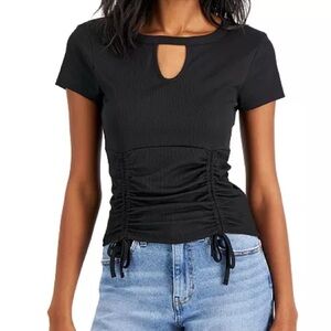 NWT Crave Fame Juniors' Ruched Keyhole-Neck T-Shirt, size XS